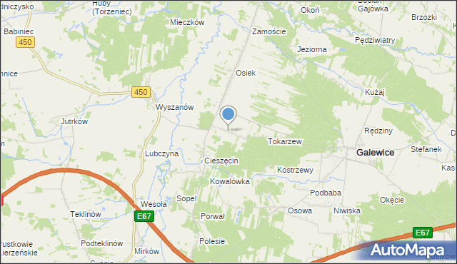 mapa Kolonia Osiek, Kolonia Osiek gmina Galewice na mapie Targeo